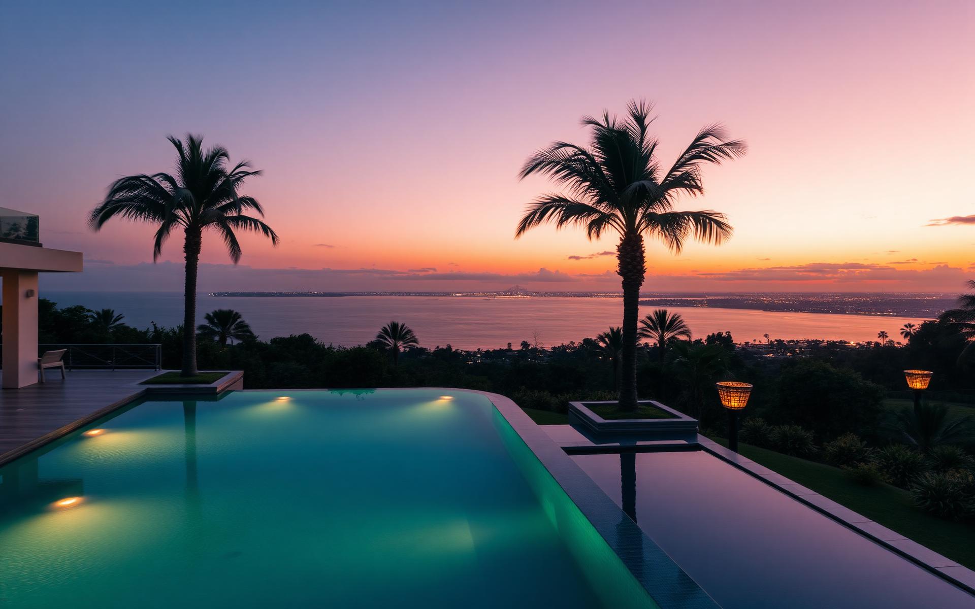 Luxury Tanzanian villa overlooking the ocean at dusk